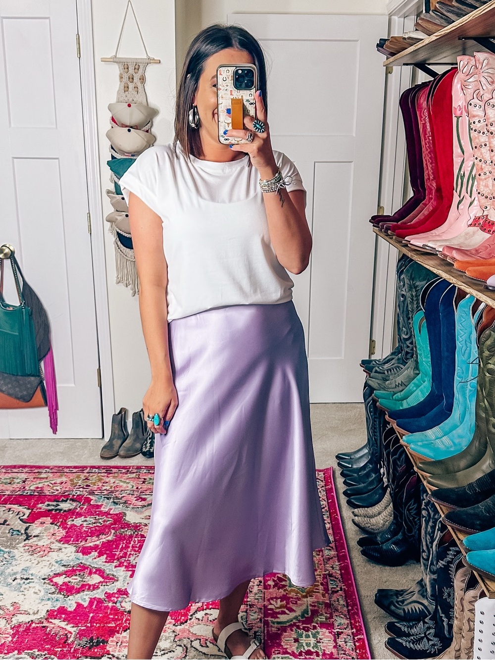 Lilac Satin A-Line Midi Skirt